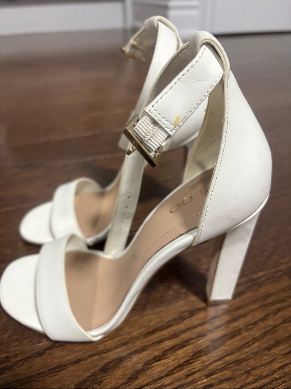 Aldo White Open-Toe Ankle-Strap Block Heels
